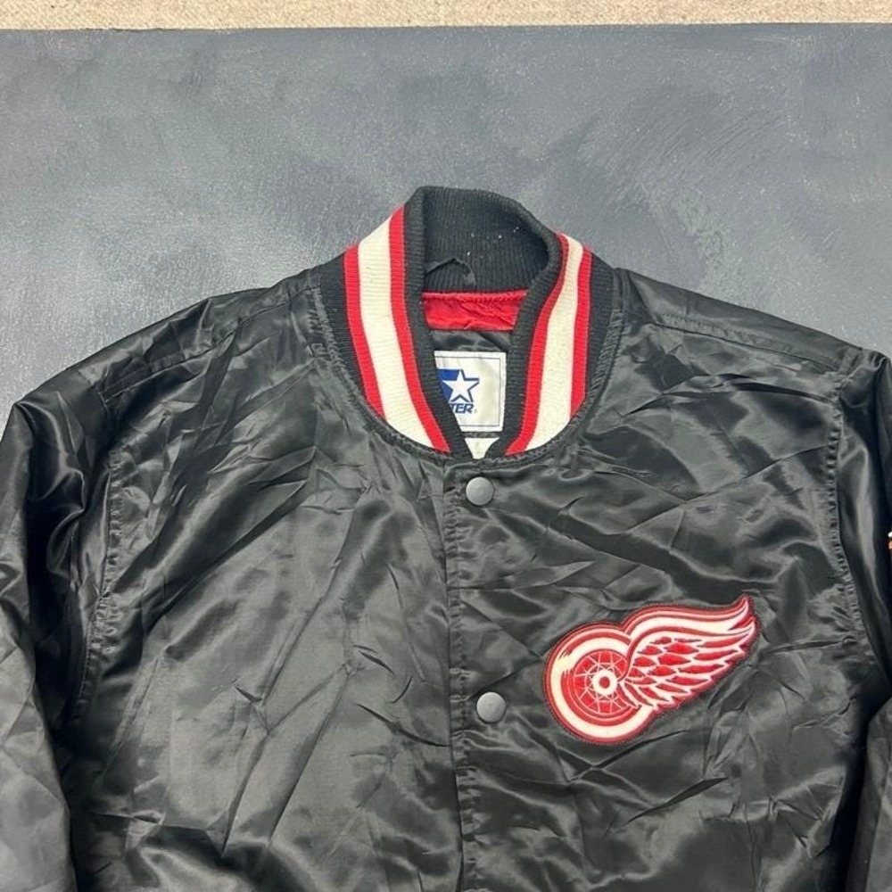 Vintage Detroit Red Wings Satin Jacket Mens Large Black 1990s Starter NHL - Picture 2 of 11